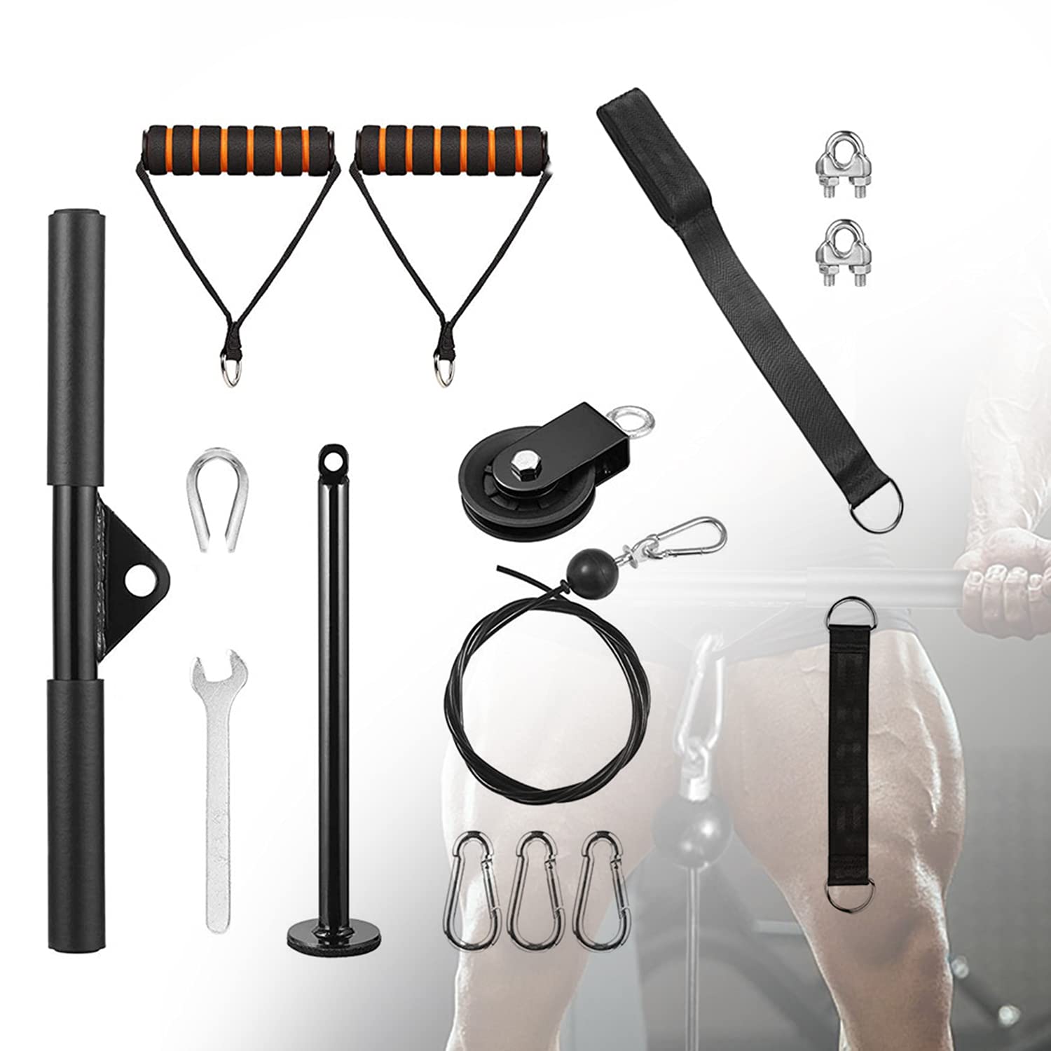 Upgraded Forearm Wrist Trainer Roller Cable Pulley System, Lat and Lift Pulley System with Wire Cable and Silent Pulley for Lat Pull Downs, Triceps Extensions, Triceps Pull Downs