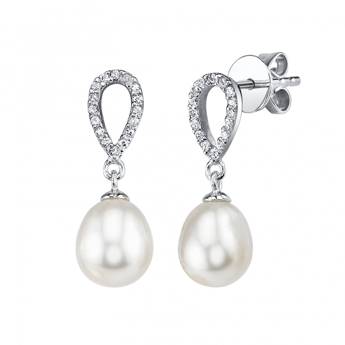 The Pearl Source7-8mm Genuine Freshwater Cultured Pearl & Cubic Zirconia Delia Earrings for Women