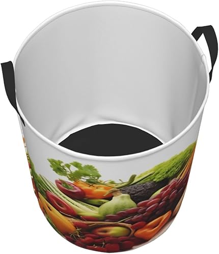 Miniatura 3 de Cesta circular con estampado de verduras y frutas, impermeable, cesta organizadora de ropa, con asas, para ropa, juguetes, tamaño mediano