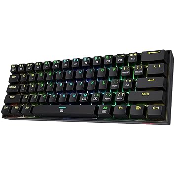 (Renewed) Redragon K630 Dragonborn 60% Wired RGB Gaming Keyboard, 61 Keys Compact Mechanical Keyboard with Tactile Brown Switch, Pro Driver Support, Black