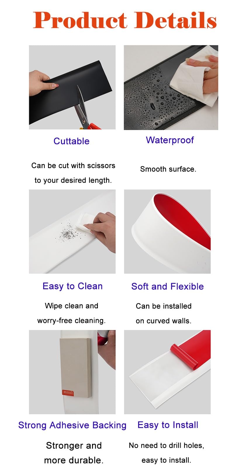 Rodapié autoadhesivo de PVC impermeable, borde de ángulo suave para escaleras, pasillos, garajes, fácil de instalar y cortar, ideal para salas de estar, oficina, hospital (8 cm de alto, 3 m de largo,