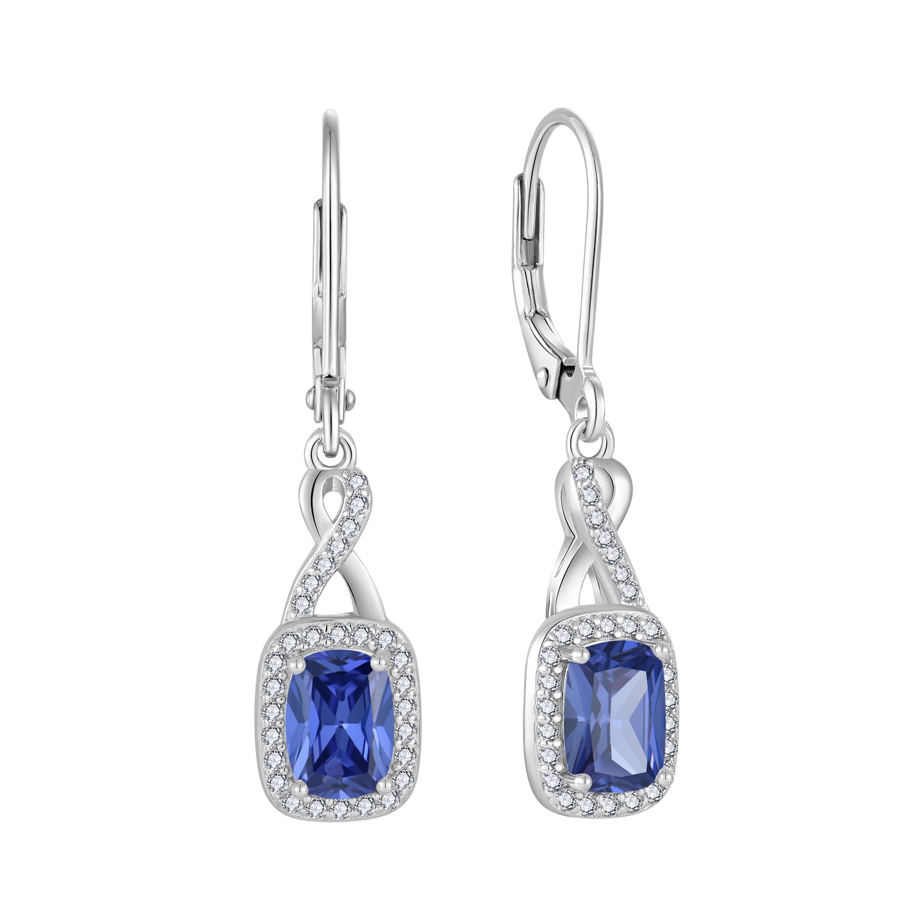 FJ Unendlichkeit Hängend Ohrringe Damen 925 Sterling Silber Prinzessschliff Quadrat Ohrringe Geburtsstein Schmuck Geschenke für Frauen