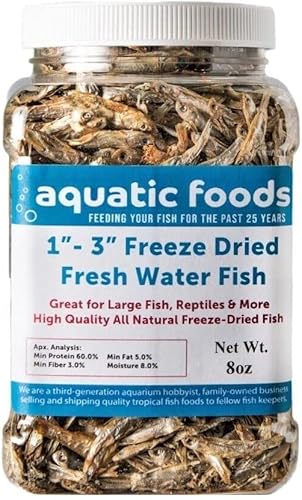 Aquatic Foods Inc. Pescado liofilizado de agua dulce de 1 a 3 pulgadas para piraña, peces grandes, tortugas, gatos, planeador de azúcar, titíes,
