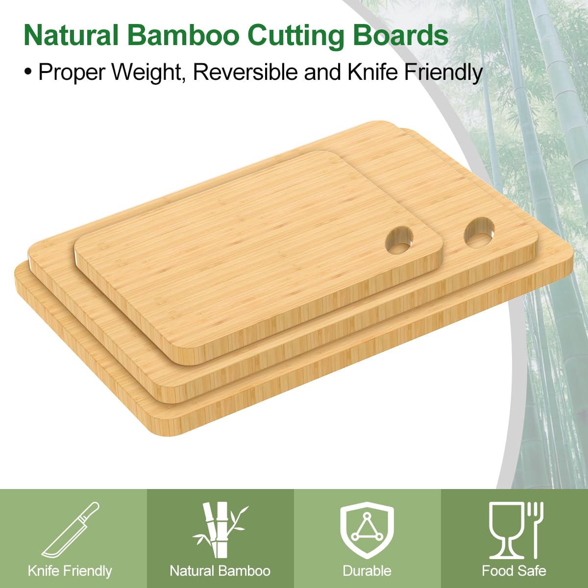 Viretang Tabla de cortar de bambú pequeña, tablas de cortar de madera para cocina, juego de 3 para carne, verduras y queso (3)