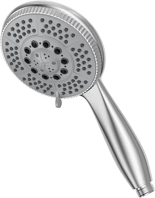 Imagen relacionada con Vinabo Alcachofa de ducha, 5 chorros, universal, ajustable, funciones de cabeza de ducha de mano de alta presión, ABS cromado, alcachofa con boquilla de silicona y mango ergonómico, Plata