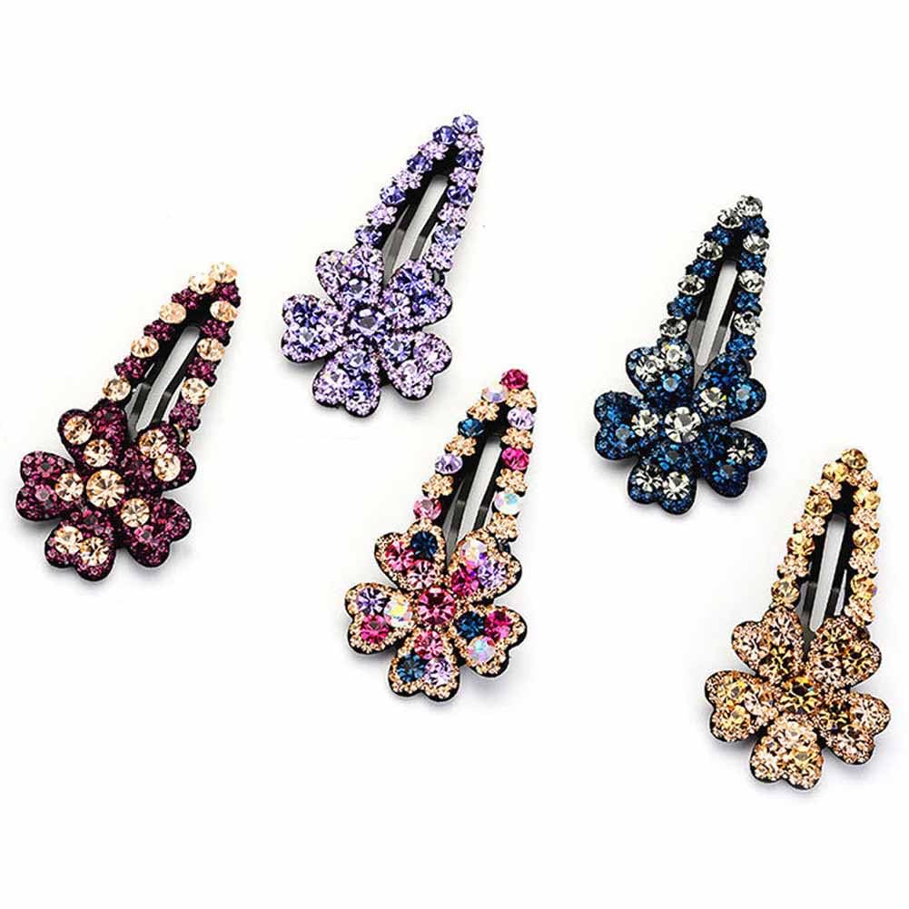 5 Pcs Rhinestone Snap Hair Clips Sparkly Crystal Flower