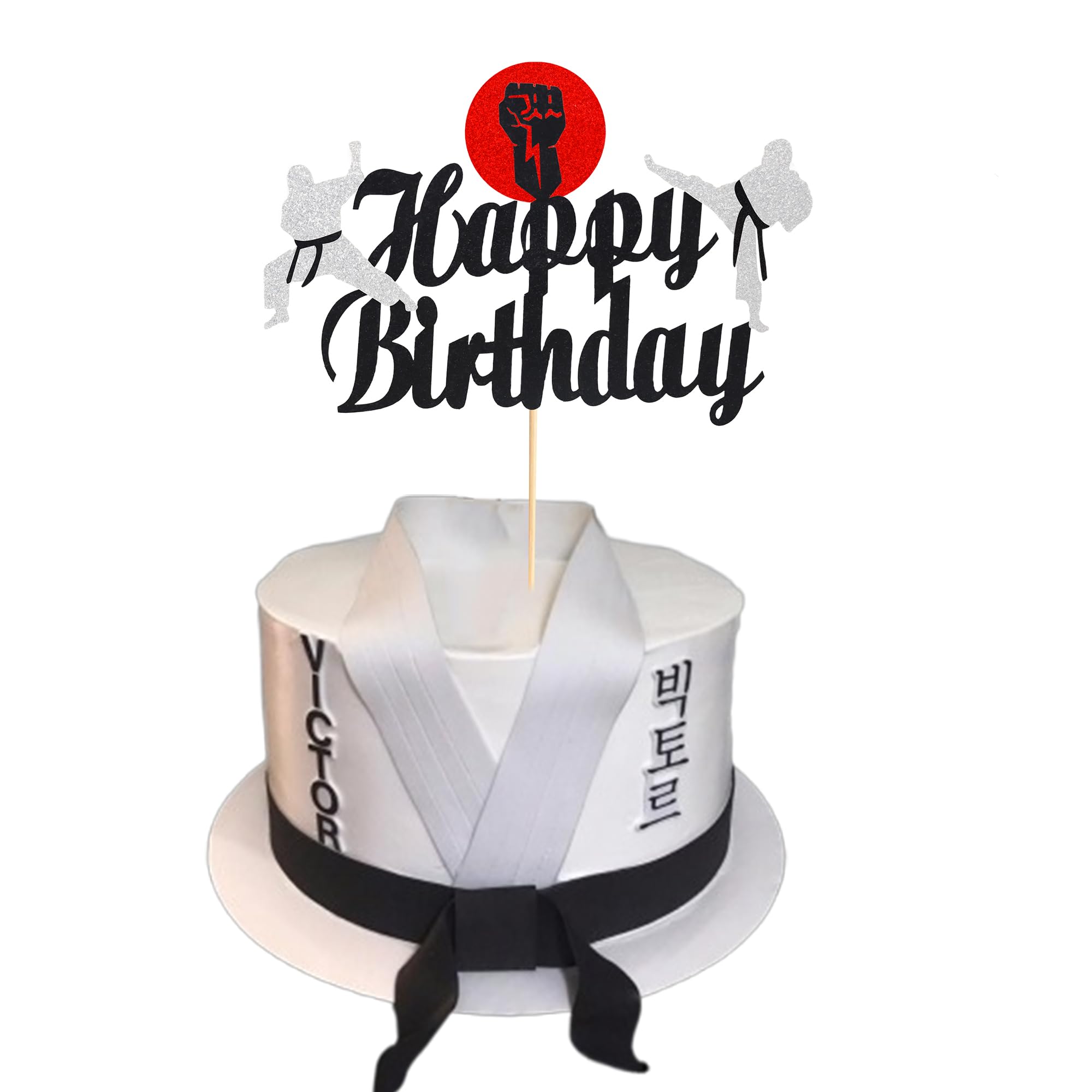 1Pc Karate Cake Topper, Taekwondo theme Kung Fu Sport Cake Topper, Karate Happy Birthday Party Supplies Sparkling Party Decoration