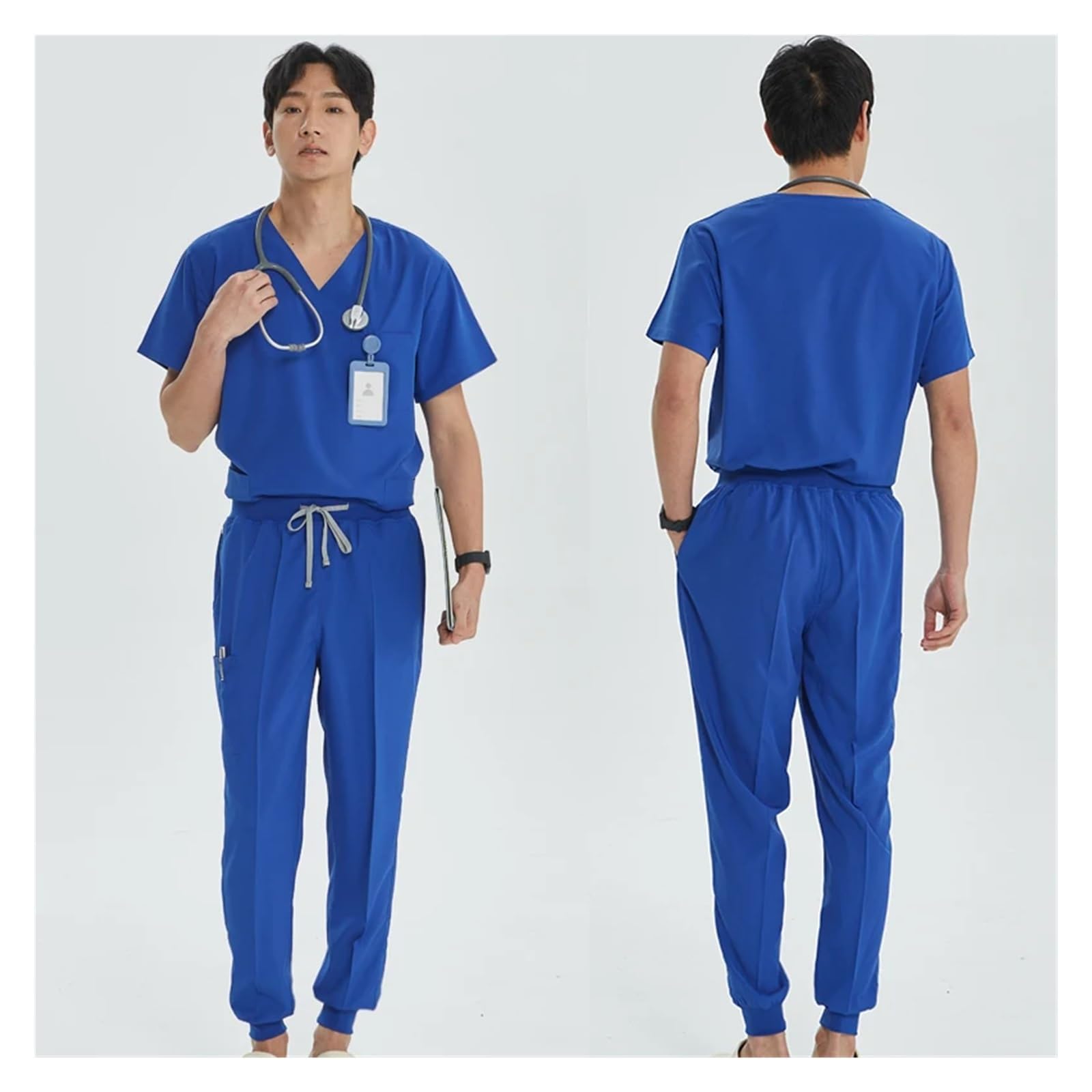 Uniforme Sanitario Hombre Conjunto de pantalón de chándal Superior, Ropa de Trabajo quirúrgica elástica, Traje de Dentista, Traje de enfermería, Traje de médico(Powder Pink,M)