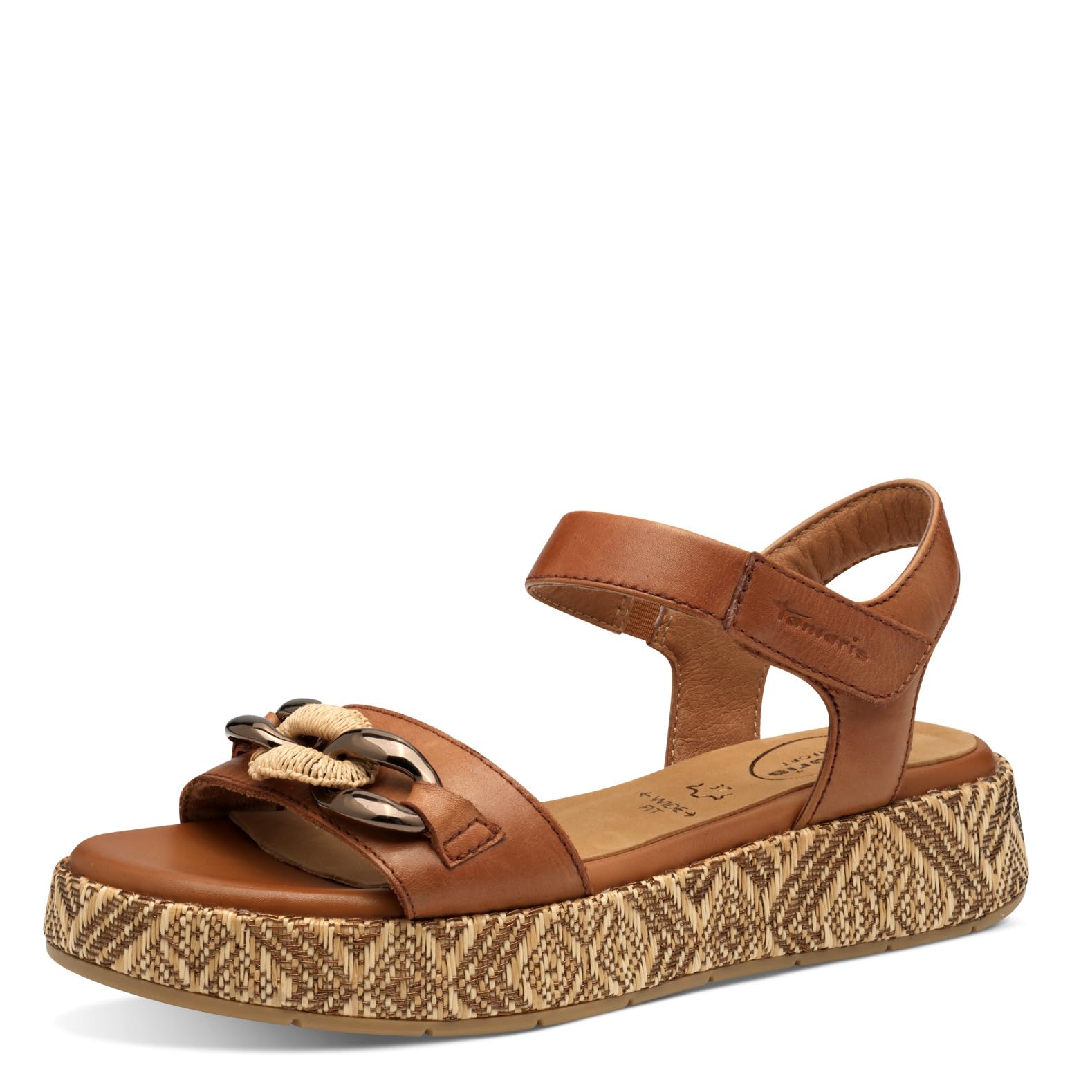 Tamaris Comfort Women’s Flat Leather Sandals Platform, Cognac, 6 UK