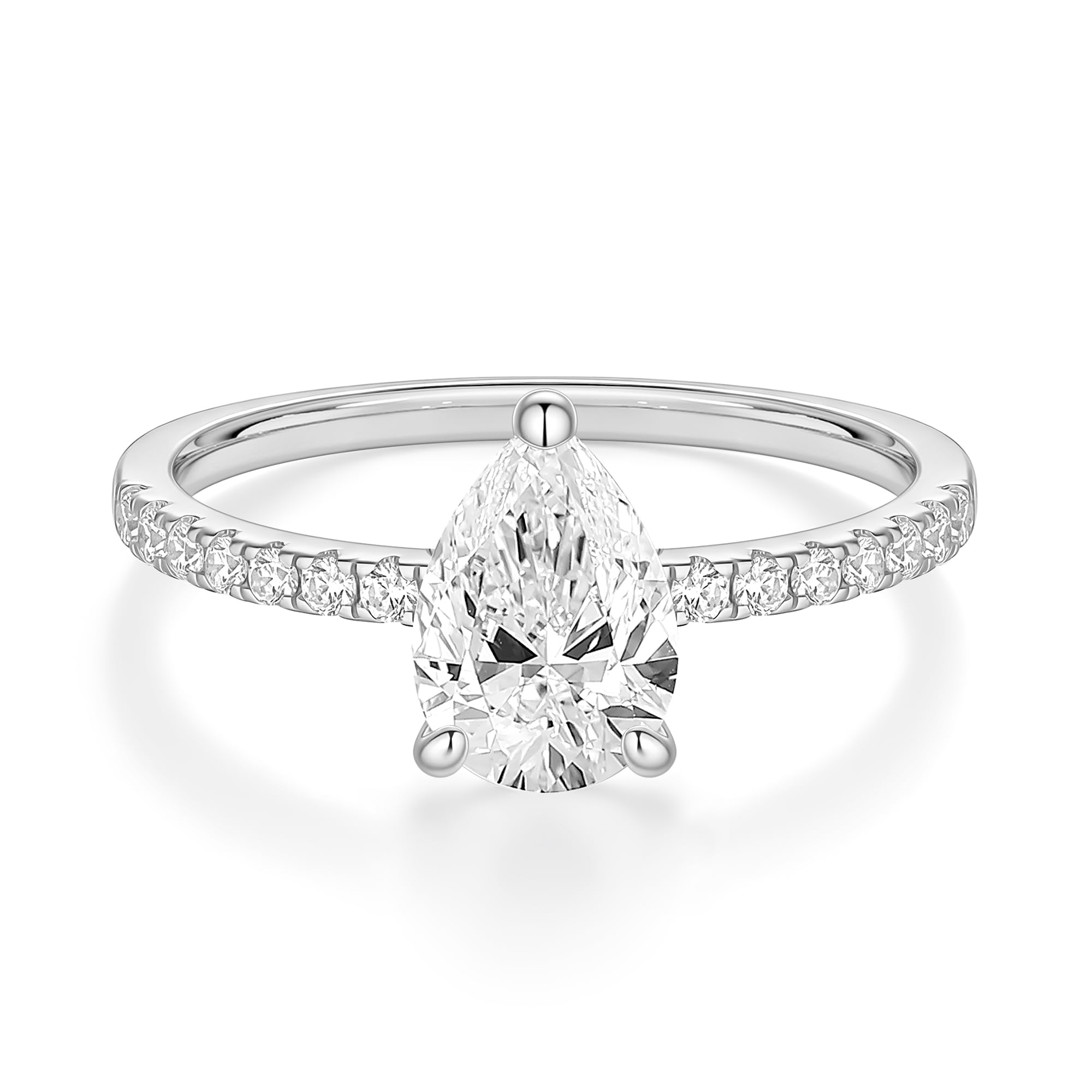 EAMTI 2CT Engagement Rings for Women Pear Cut CZ Promise Wedding Bands Travel Silver Ring White Gold Plated Size 6