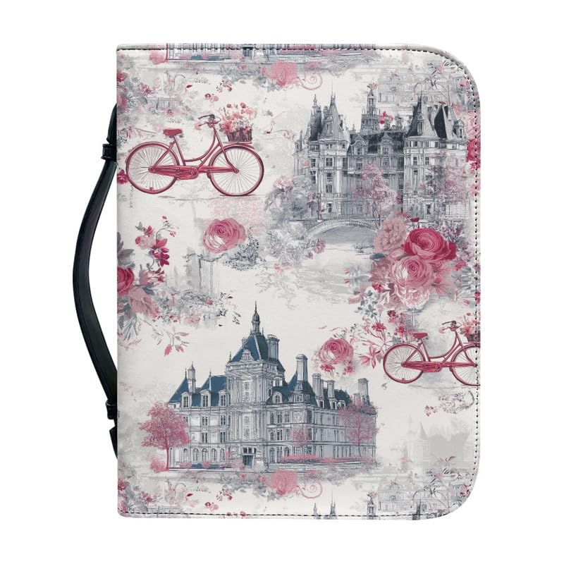 Kuiaobaty Handle Book Cover Case Women's Watercolor European Palace Book Bag, Bikes Floral Print Bible Protector Pouch, PU Leather,2XL â image 1
