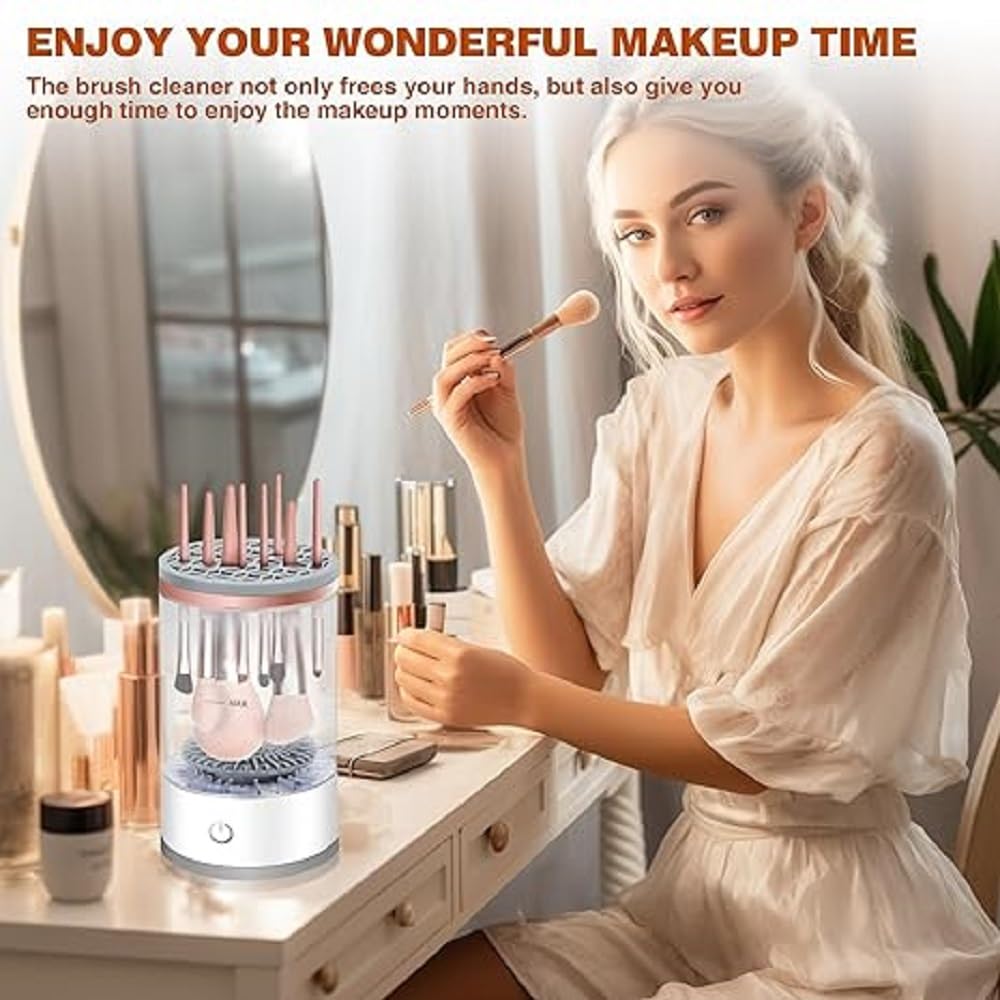 Luxansa Electric Makeup Brush Cleaner Machine with Brush Clean Mat, Automatic Cosmetic Brush Cleaner Makeup Brush Tools for All Size Beauty Makeup Brushes Set, Gift for Women Wife Friend 4