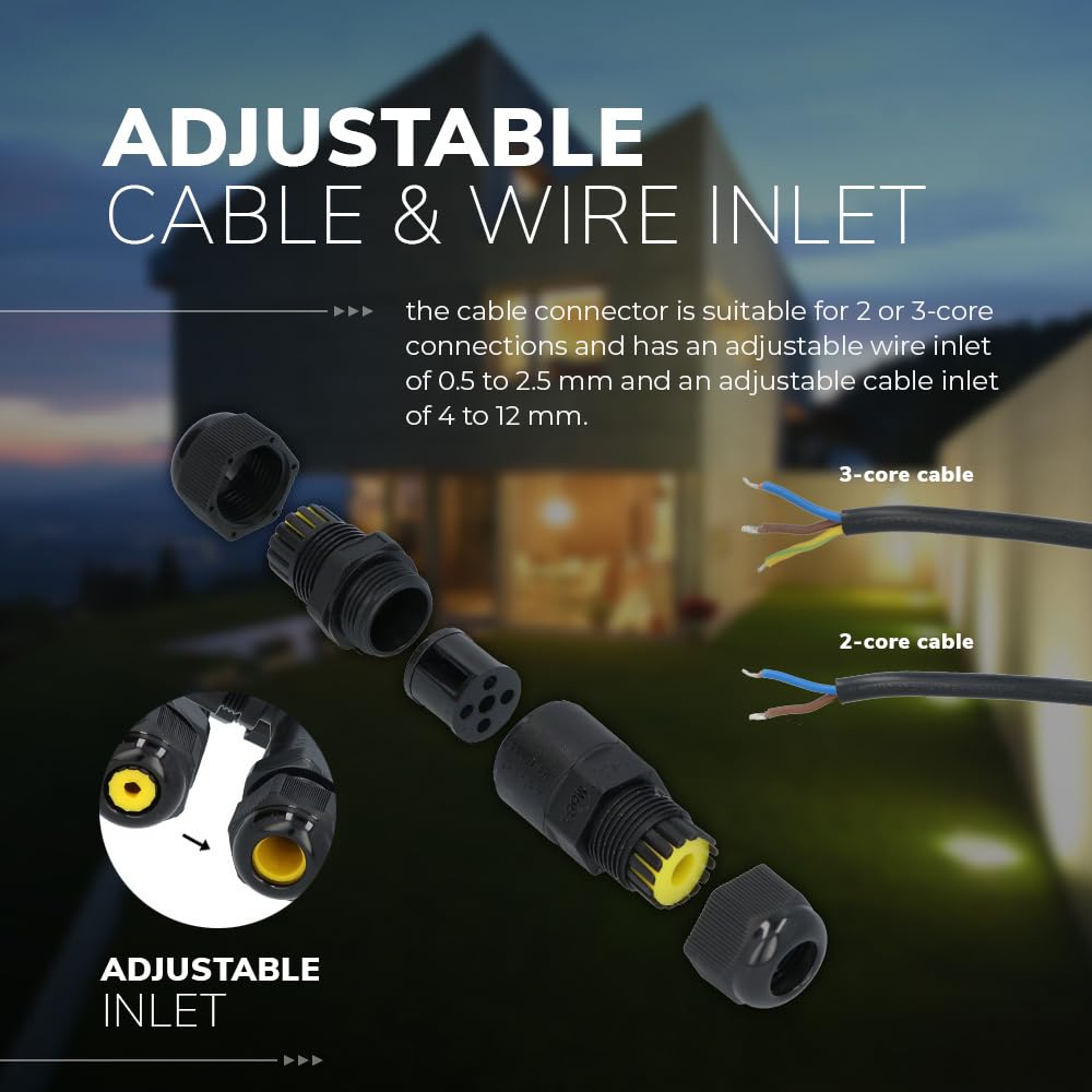10er Set HOFTRONIC - Kabelverbinder Wasserdicht IP68-230V Kabelstecker außen - Erdkabel verbinder - 2 polig und 3 polig Kabelmuffe Erdkabel - 2,5mm2 - Kabel Schnellverbinder