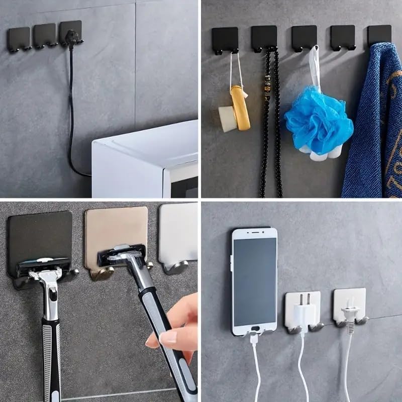 Miniatura 6 de 2 Pack Self Adhesive Stainless Steel HeavyDuty Utility Storage Hook Shower Hook for Razor, Bathroom & Kitchen Organizer