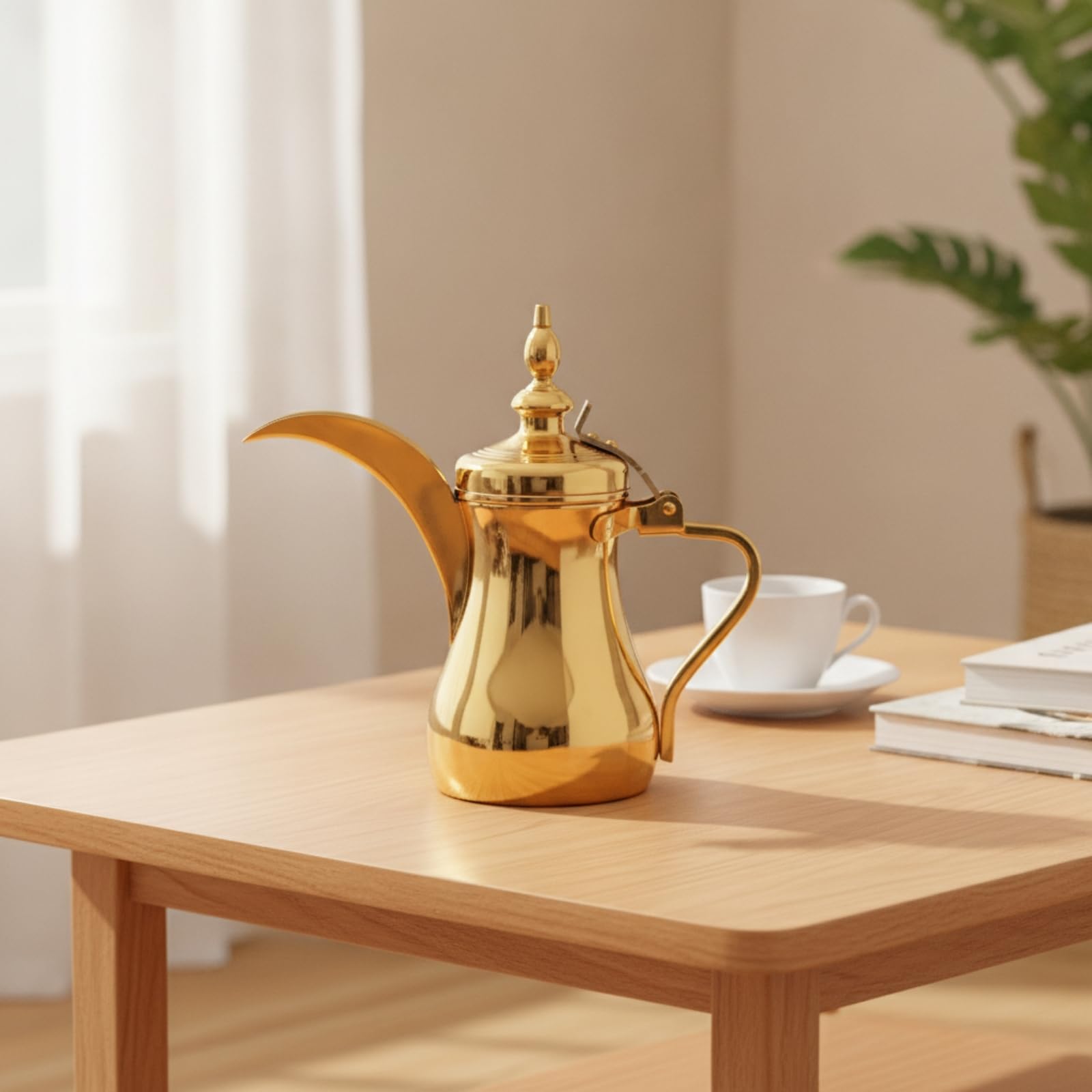 LOVIVER Caffettiera per Caffè Arabo Alimentare, 1100 Ml, Cromato Con Coperchio Dorato