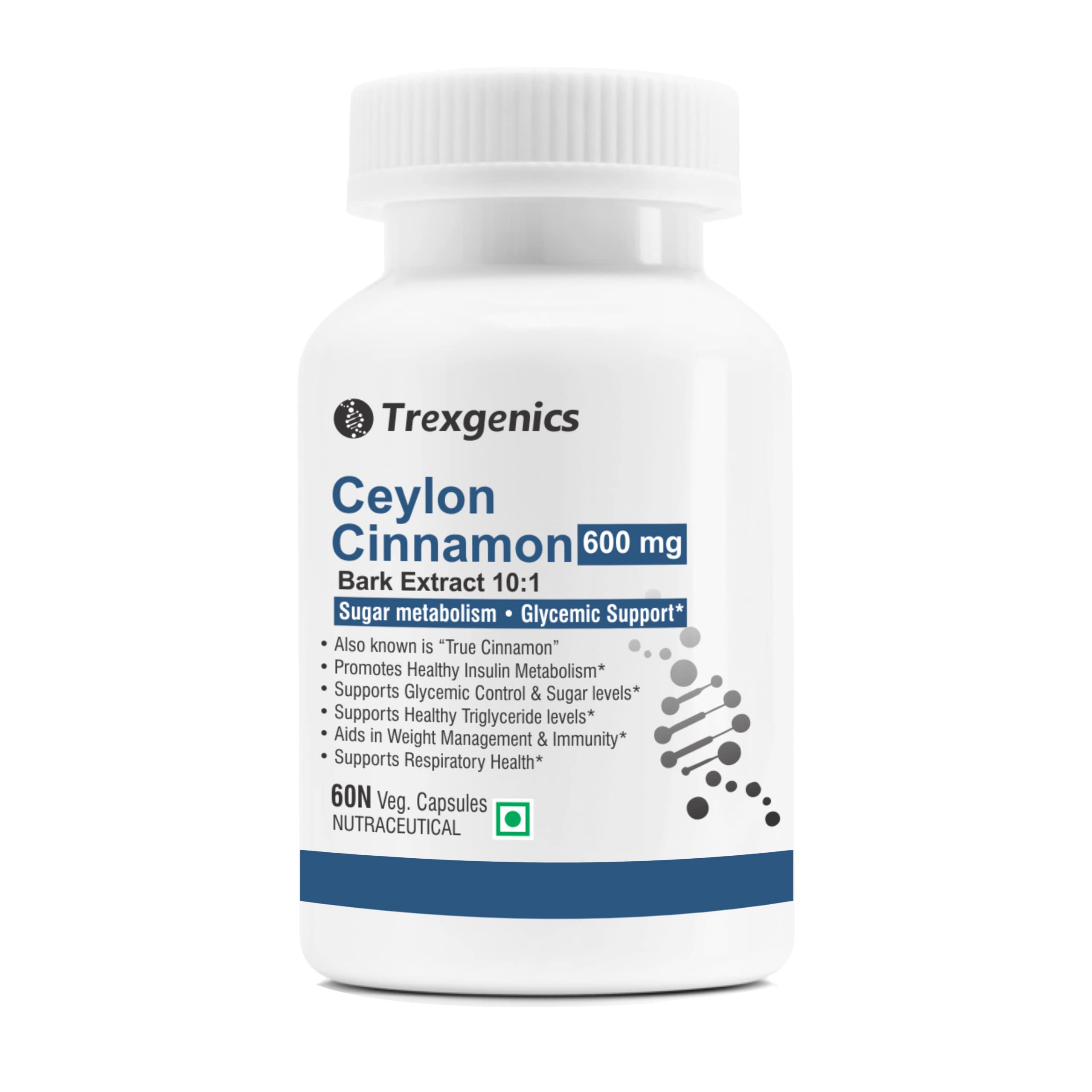 Trexgenics CEYLON TRUE CINNAMON 600 mg Diabetic Care, Sugar Level Support VEGAN & NON-GMO (60 Veg. Capsules) (Pack of 1) (B09WYTSM9G) Amazon Price History, Amazon Price Tracker