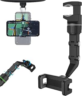 Zebe Phone Holder,2023 New Multi-function Adjustable 360° Universal Rearview Mirror Phone Holder,Cell Phone Holder Car Rearview Mirror Mount,Rearview Mirror Phone Holder for Car for All Phones (BLACK)