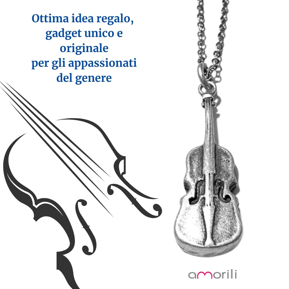 Collana con Violino in Argento 925 Invecchiato – Gioiello Musicale Unisex, Idea Regalo per Musicisti, Amanti della Musica e Strumenti a Corda - cll2152