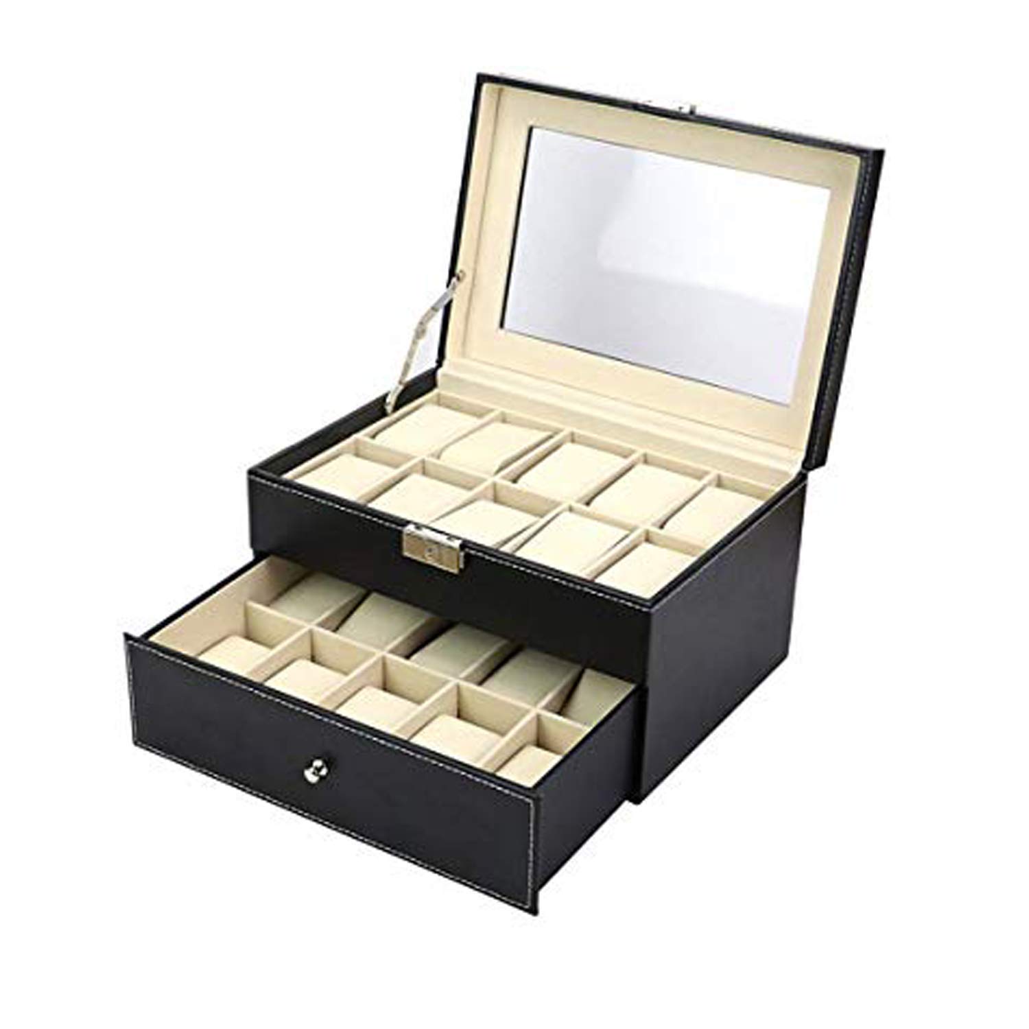 CARTIFY PU leather wrist watch box Watch Storage Case And Watch Organizer Display Collection Box With Transparent Glass For Mens & Womens Gift (20 Watch 2 Drawer Organizer) (B0D3GJSS9P) Amazon Price History, Amazon Price Tracker