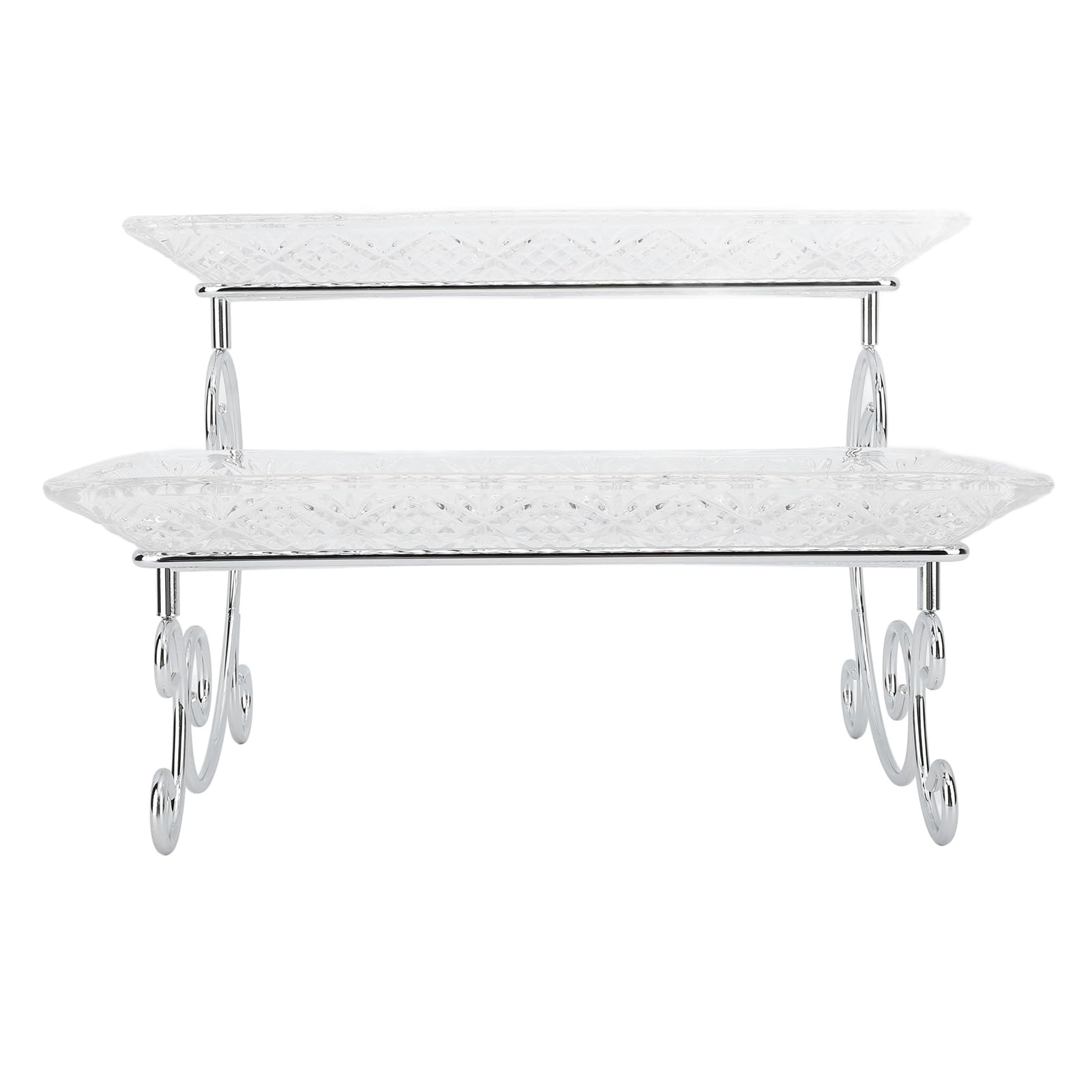 2-stufiges Glas-Buffet-Serviertablett, multifunktional, exquisit, stabil, Dessert- und Lebensmittel-Präsentationsserver, abgestufte Servierplatte für Partys