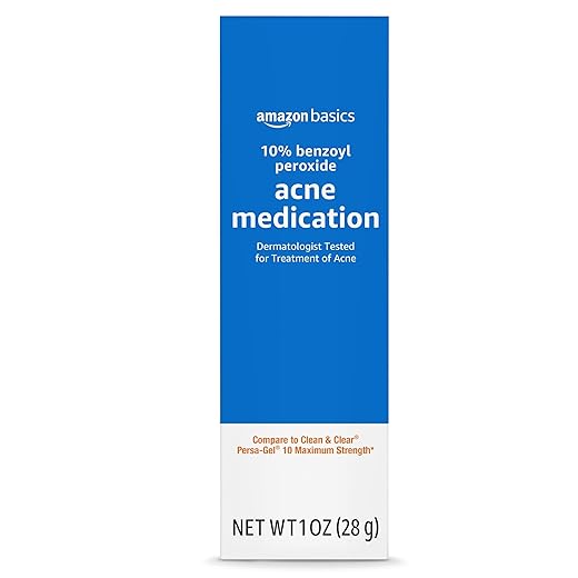 Amazon Brand - Solimo 10% Benzoyl Peroxide Acne Medication, Maximum Strength, 1 Fluid Ounce