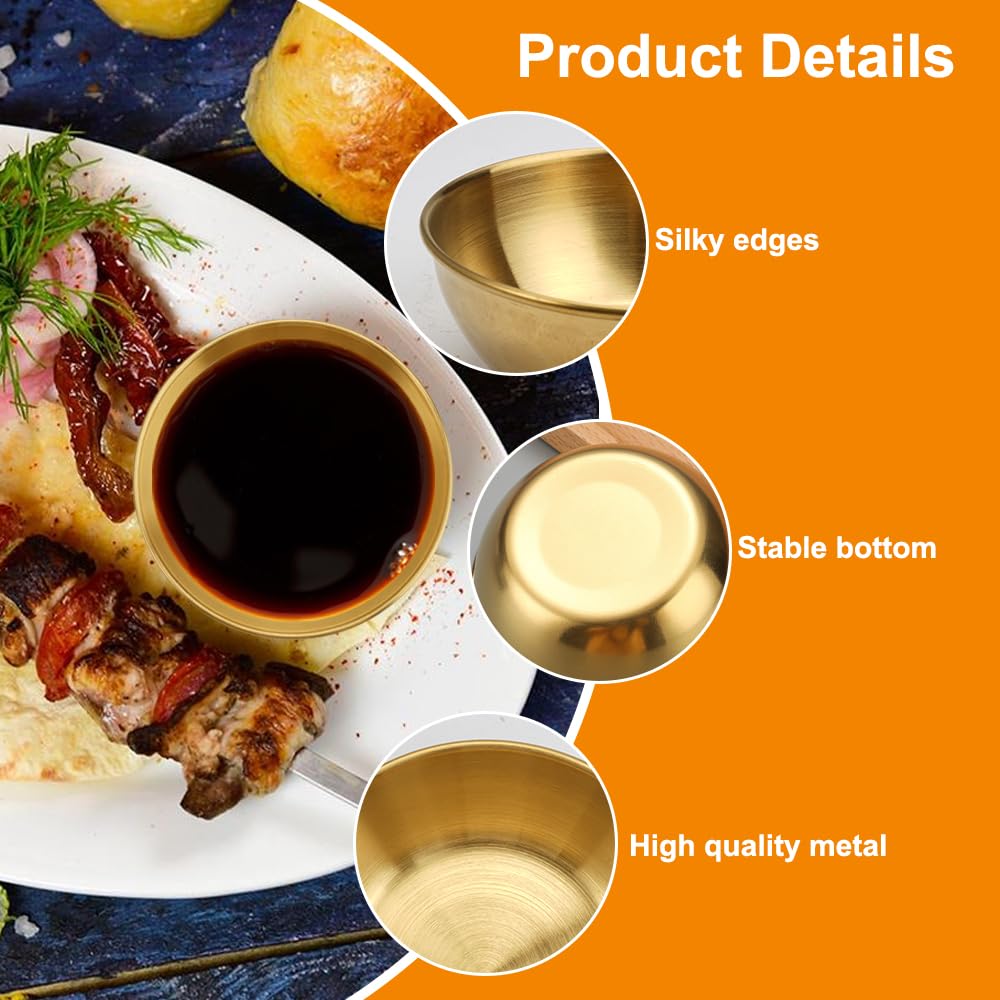 6 Ciotoline Dorate In Acciaio Inox - Per Salse, Snack E Sushi, Diametro 8.2cm