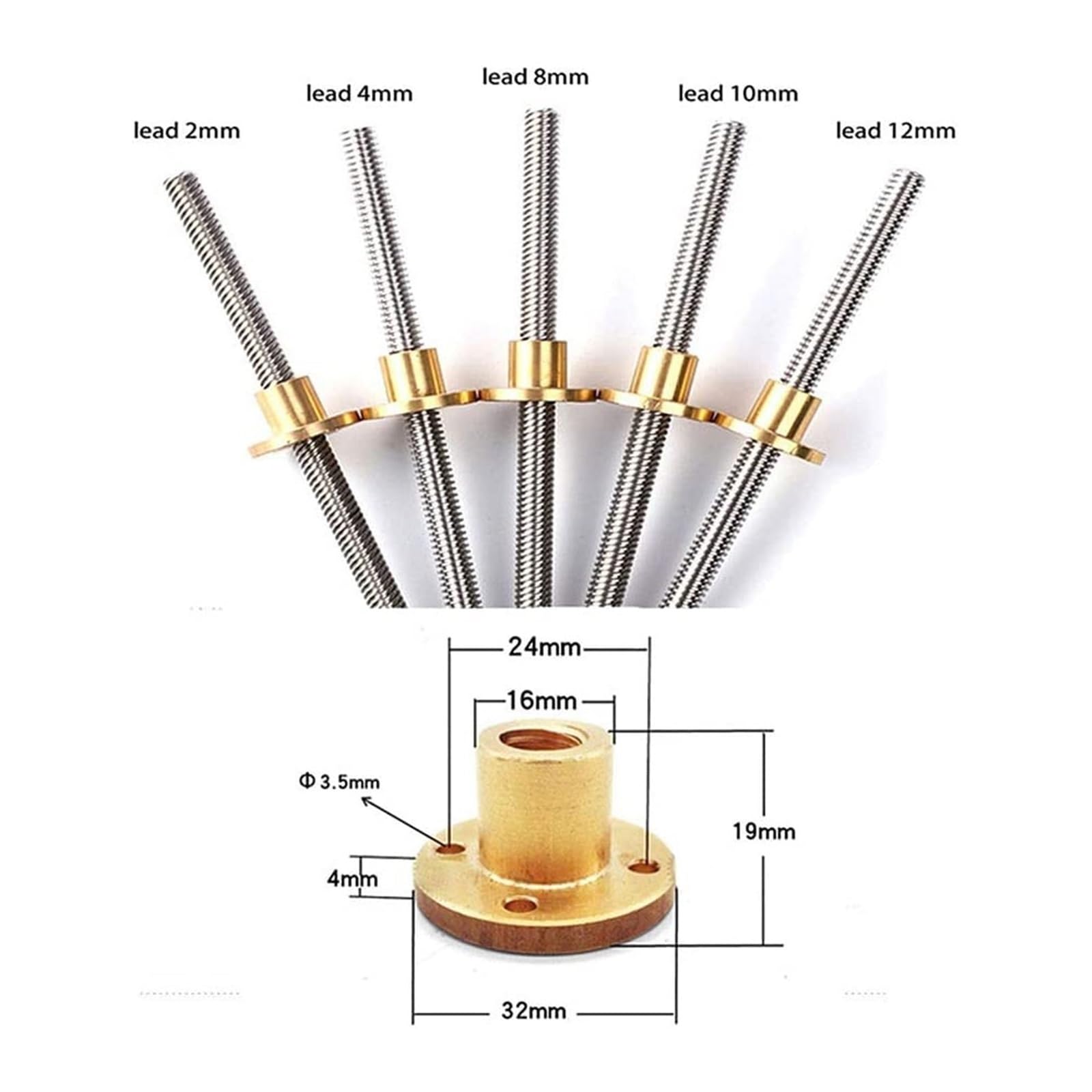 Threaded Backlash Tr10x2 Stainless Steel Screw Rod 2mm 4mm 8mm 10mm 12mm Lead T10 Lead Screw with Brass Nut 10mm Trapezoidal Screw Rod Screw trapezoidal (Color : Pitch 2 Lead 10mm, Size : 550mm)