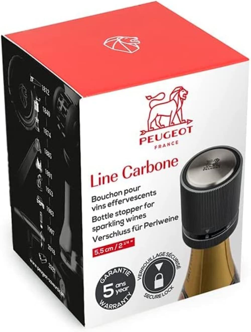 Peugeot Line Bottle Stopper For Sparking Wine/Champagne, Carbon Grey
