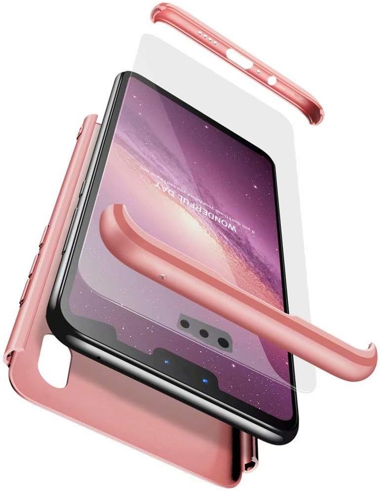 FHXD Compatible with Huawei Y9 2019 Case Shockproof 360° Protective Cover [Screen Protector] Ultra Thin Anti Scratch 3 in 1 Protective Case MEHRWEG-Rose Gold
