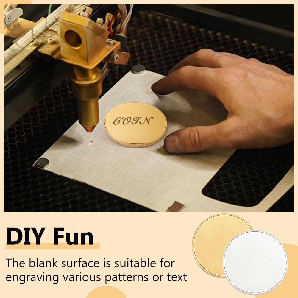 WEBEEDY 20 pezzi Blank Challenge Coin Incisione Monete grezze in metallo punzonatura 40 mm per incisioni laser a fibra, rotonde, tag filettati, moneta con scatola protettiva in acrilico, oro e argento