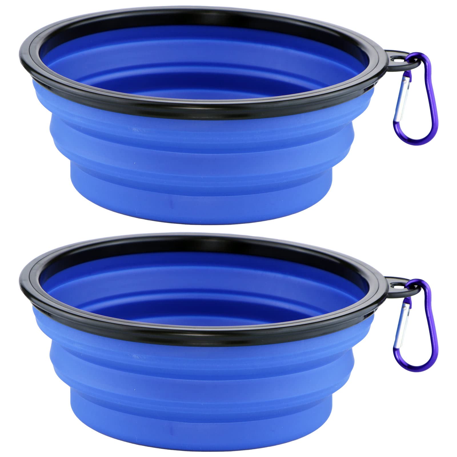 2pcs Collapsible Dog Bowls for Travel 1000ml - Dogs Water Bowl Silicone Food Bowls Foldable Expandable Puppy Dog Cat Pet Bowl with Carabiner (Blue)