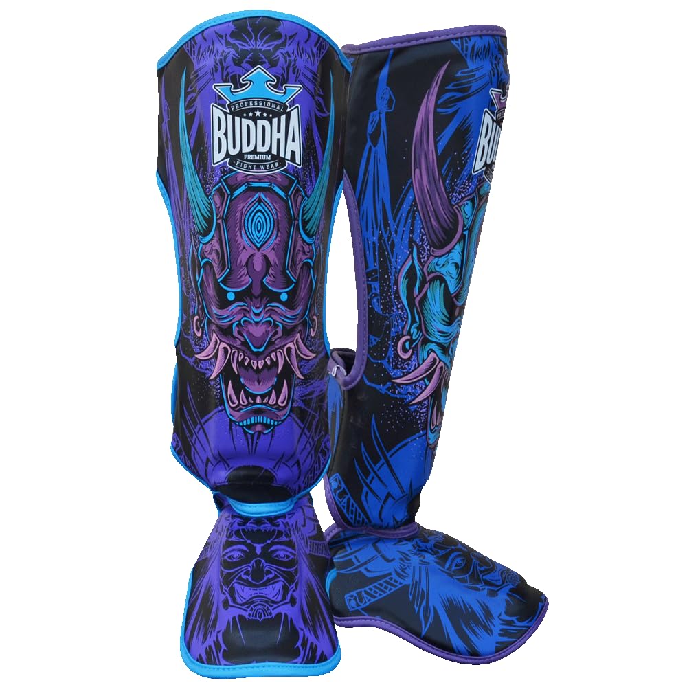 BUDDHA FIGHT WEAR - Parastinchi Muay Thai, MMA e Kick Boxing Modello Epic - Realizzati in Pelle Sintetica di Ultima Generazione - Cuciture più resistenti e rinforzate - Vari disegni