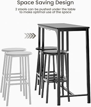 Bealife Bar Table and Stools Set of 2, Pub Table Set with 2 Shelves and Glass Holder, Kitchen Bar Table Set for Kitchen, Living Room, Dining Room (Black)
