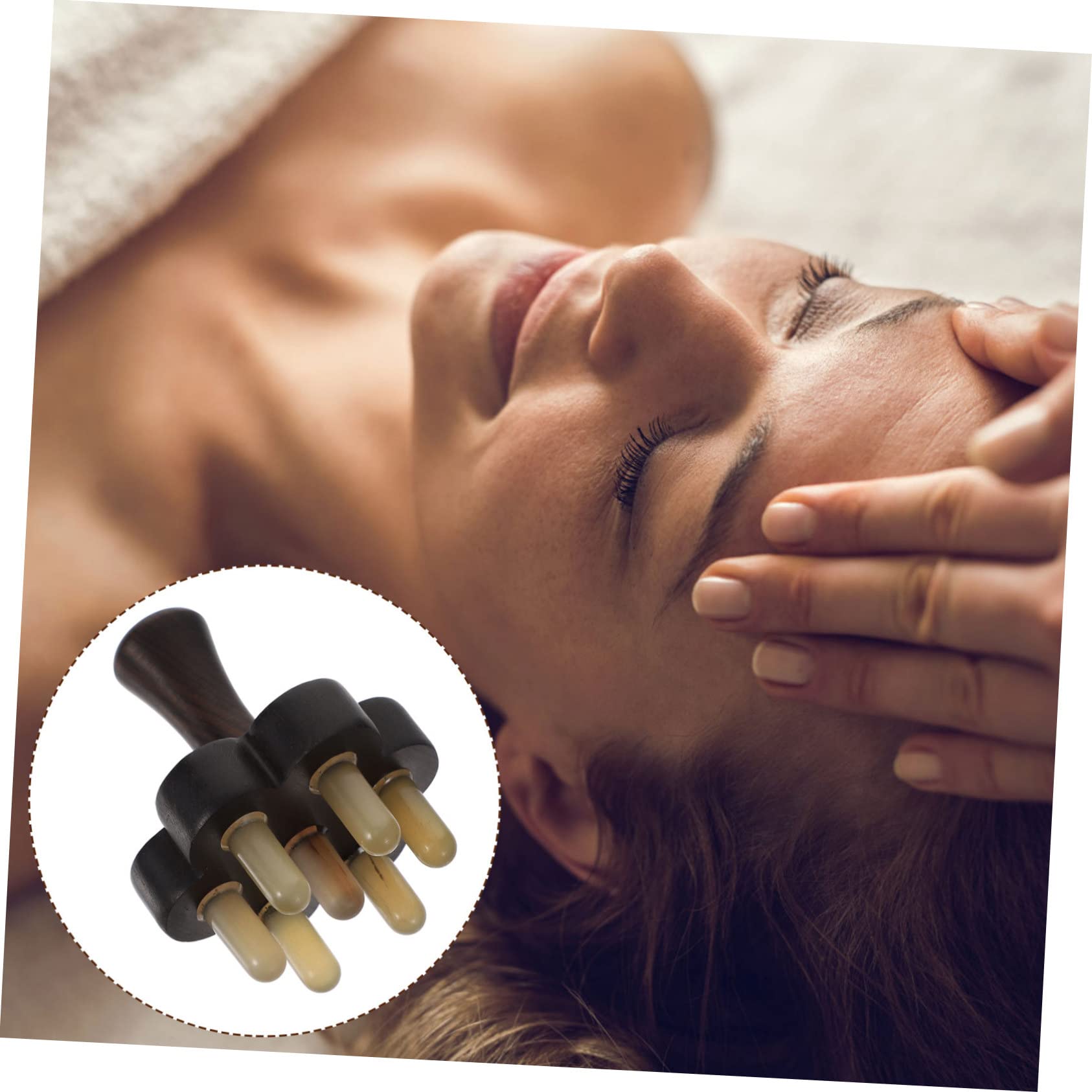 Peine de Masaje de Madera para Cabelludo, Antiestático, 7 Cabezas de Masaje, Adecuado para Relajación y Cuidado del Cabello