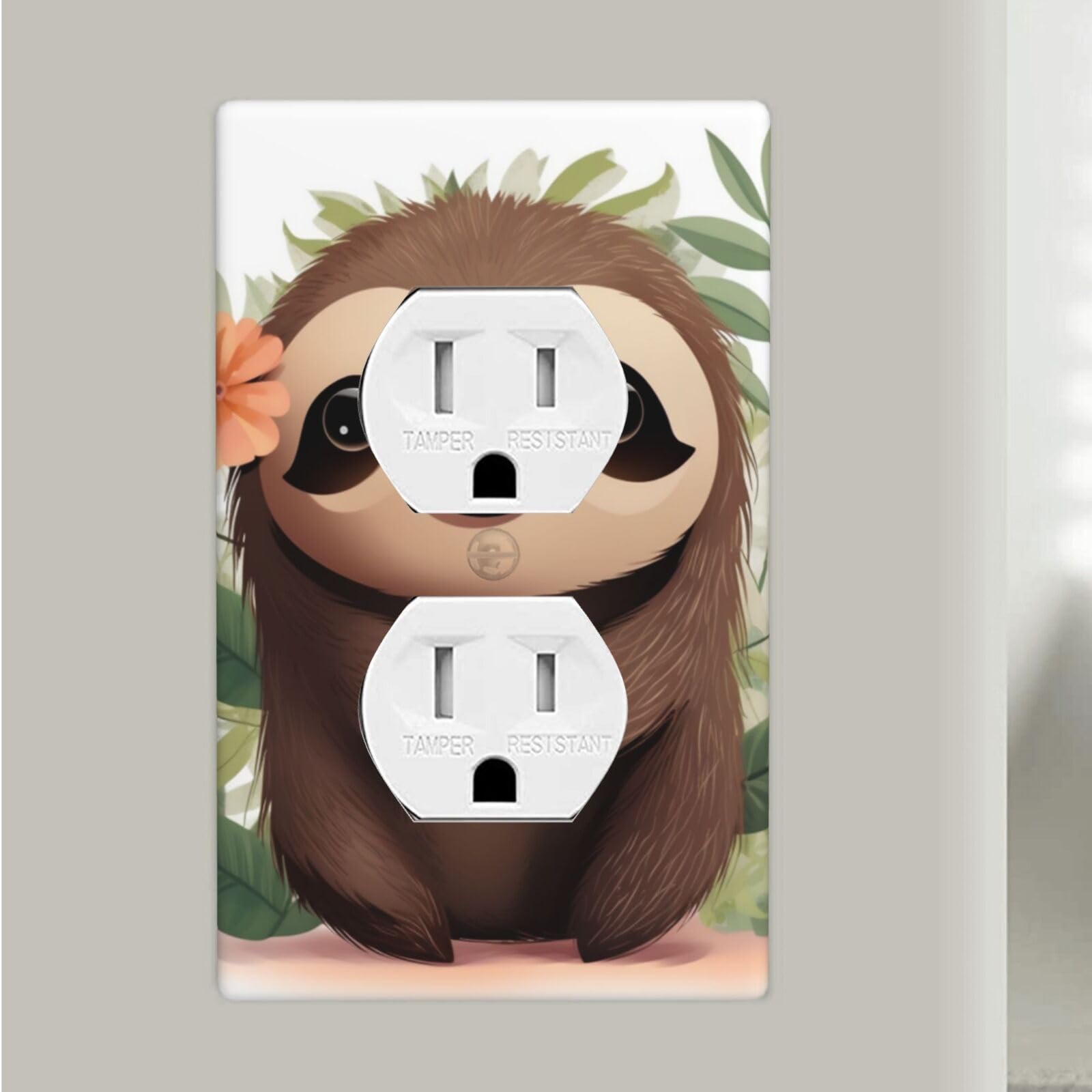 Aceprints Cute Cartoon Sloth Duplex Receptacle Outlet Covers, 1-Gang Standard Size Wall Plates Unbreakable Polycarbonate Electrical Switchplate Cover Faceplate For Bathroom Kitchen Decor