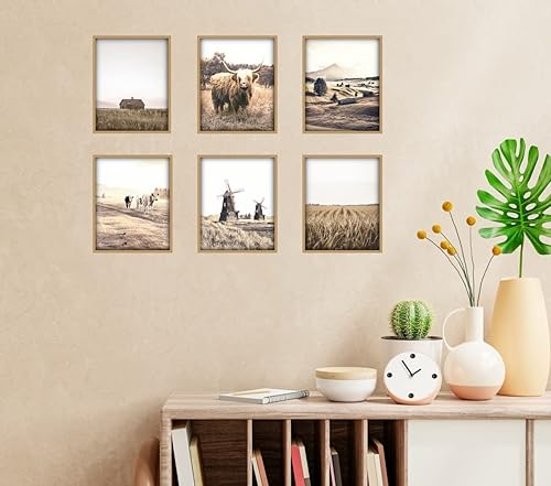 Miniatura 5 de MINI ZOZI Highland Cow - Arte de pared de 8 x 10 pulgadas, 6 piezas, decoración de pared occidental, lienzo de granja, rústico, arte impreso,