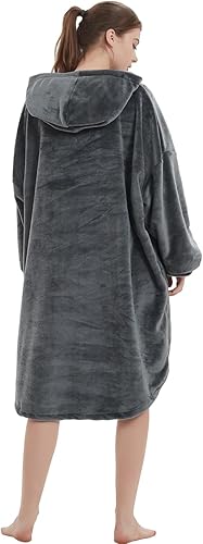 Miniatura 7 de ABENCA Manta con capucha para adultos, sudadera de gran tamaño de franela ligera, cálida y acogedora, talla única, color gris
