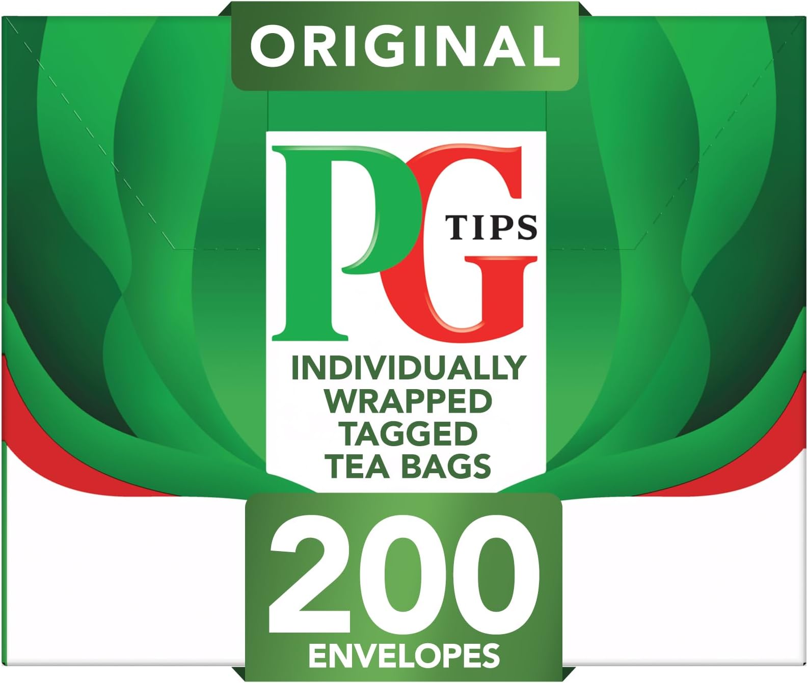 PG Tips Original, Black Tea Bags Bulk, Individually Wrapped String & Tag Teabags, Signature Taste, Refreshing & Flavourful, 200 Plant Based Biodegradable Envelopes
