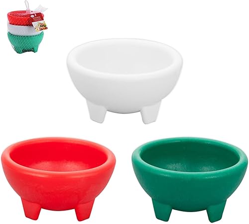 Alpine Cuisine Juego de 3 cuencos pequeños para salsa (Molcajete), material plástico de grado alimenticio, resistente y fácil de limpiar, cuenco de
