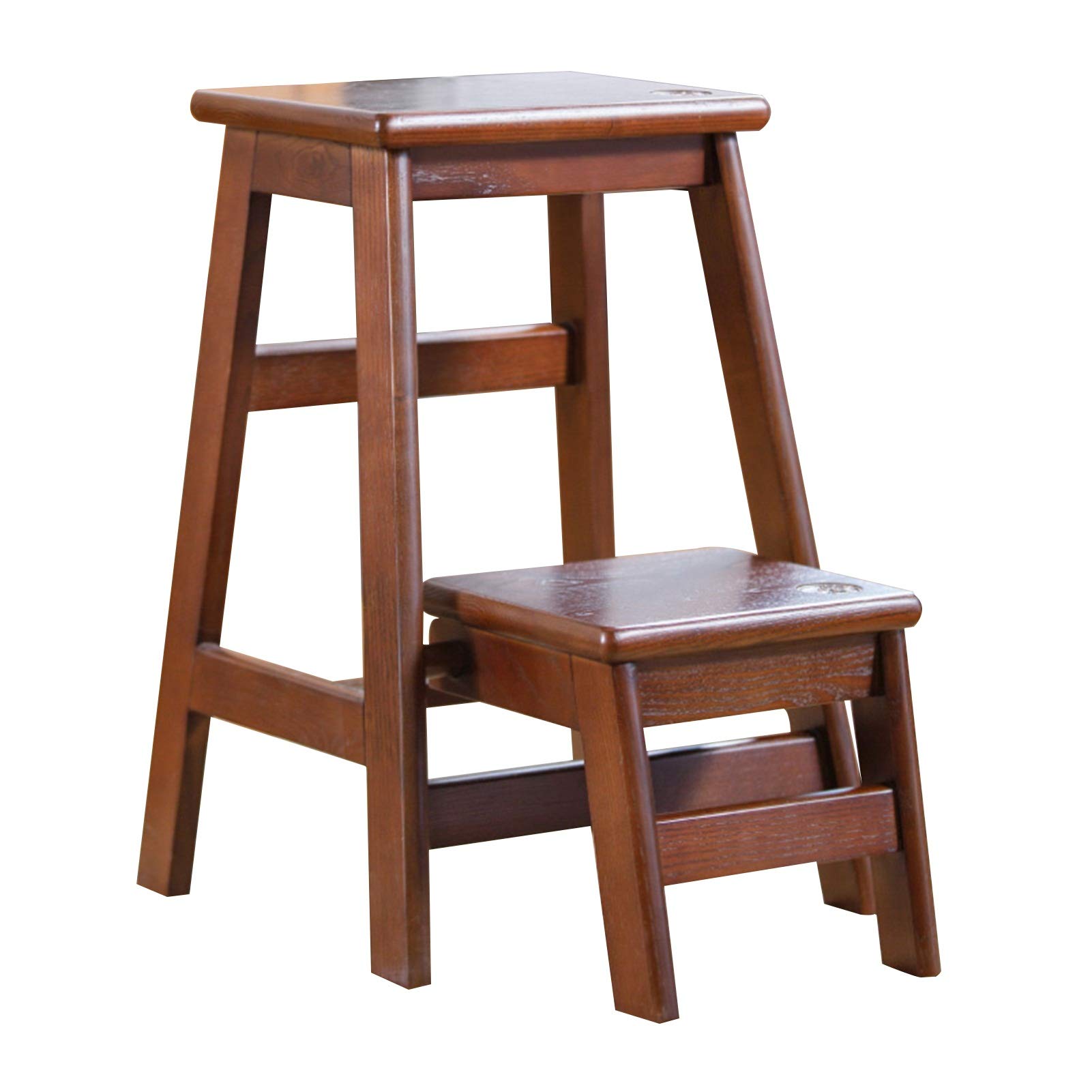 Solid Wood Folding Stool, Foldable Step Stool Ladder Solid Wood Brown