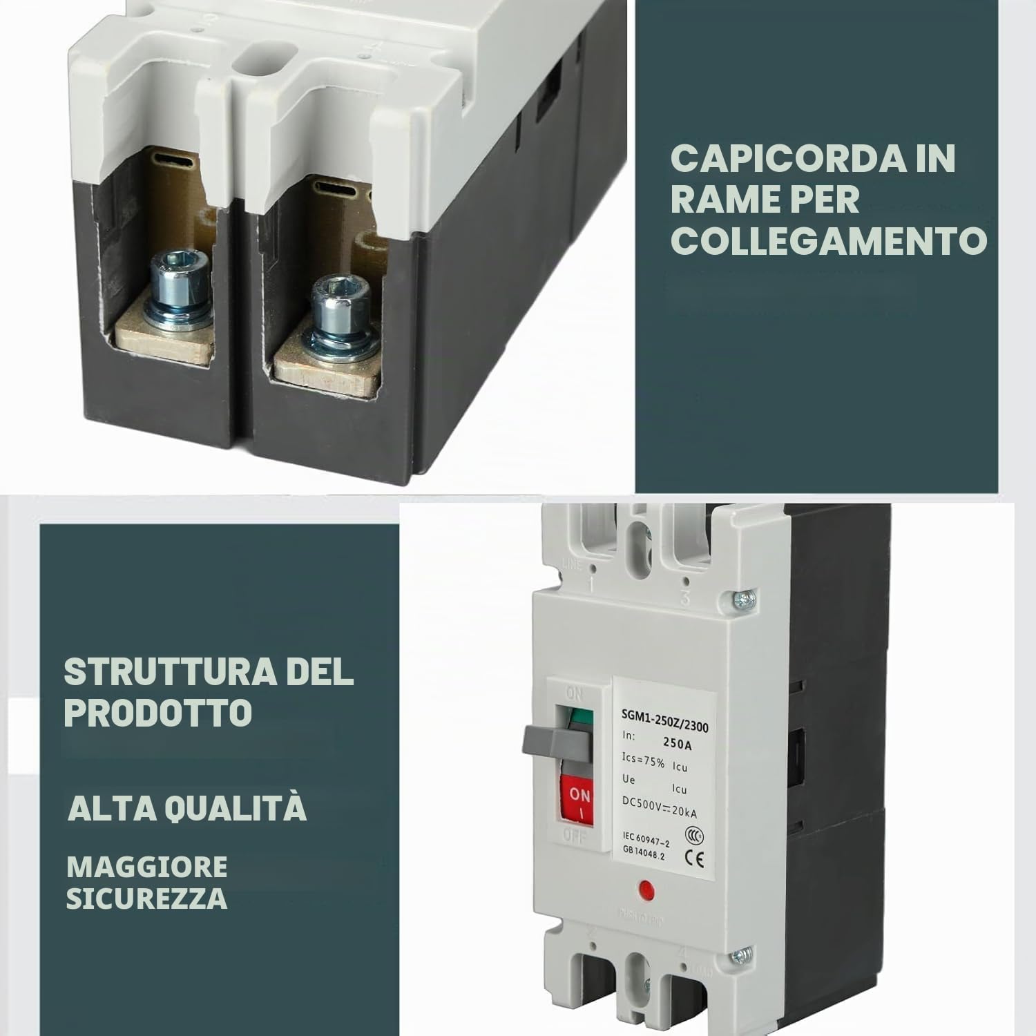 Interruttore Dell'interruttore Automatico 2P DC MCCB Interruttore Principale Solare Interruttore di Protezione della Batteria Isolatore 500V 250A
