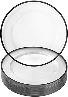 THE WHITE SHOP 10 Pack 13-Inch Clear Charger Plates With Black Trim for Dinner Plates