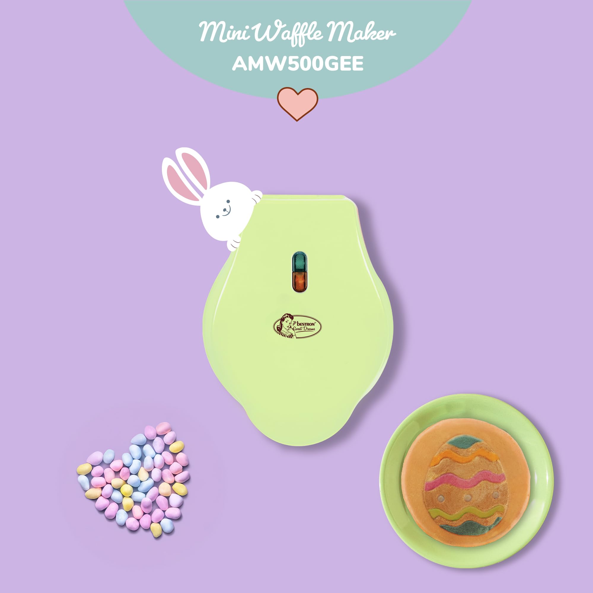 Bestron Mini waflera con diseño único en forma de huevo de Pascua, waflera ideal para Pascua, cumpleaños infantil o como regalo, tamaño de gofres 10 cm, color: verde