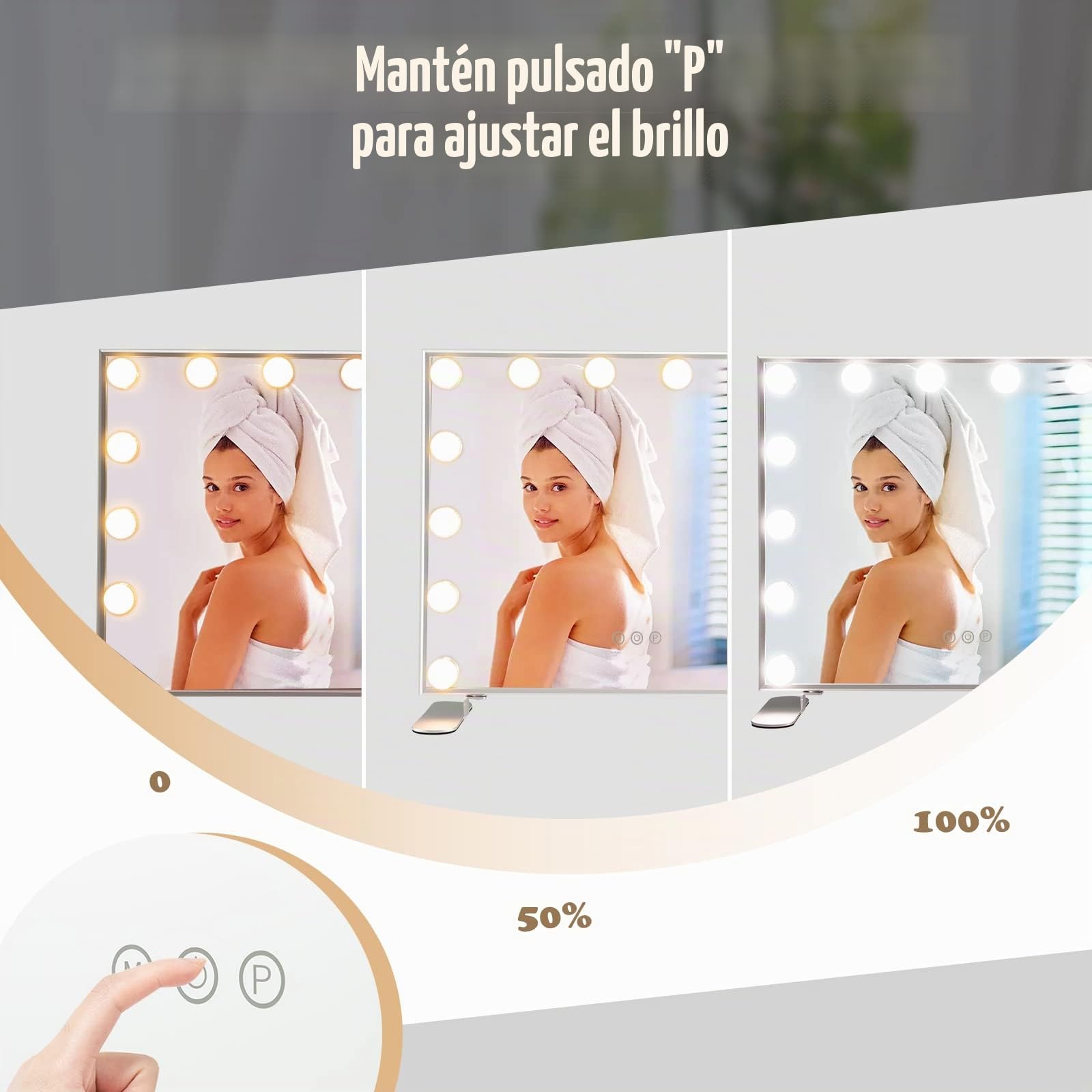 GOPLUS Espejo de Maquillaje Con 14 Luces LED, Hollywood 3 Colores de Luz, 2 en 1 de Pared Con Soporte de Metal, Cosmético Con Táctil Inteligente, 50 x 18 x 43 cm