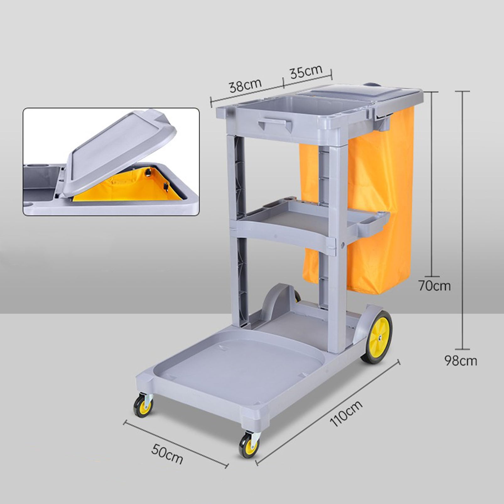 Carrito de limpieza, carrito de limpieza resistente con ruedas, carrito organizador de suministros de limpieza comercial para escuelas, hoteles, restaurantes y centros comerciales