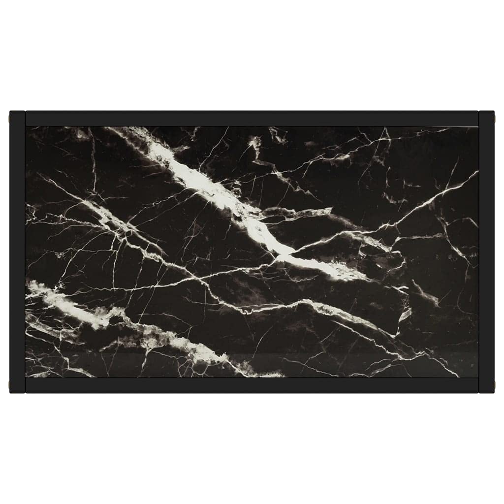 Stolik konsolowy czarny ze szkłem hartowanym, 60 x 35 x 75 cm, stal malowana proszkowo, wygląd marmuru, nie zajmuje dużo miejsca, do salonu, korytarza, sypialni, nowoczesny design z miejscem