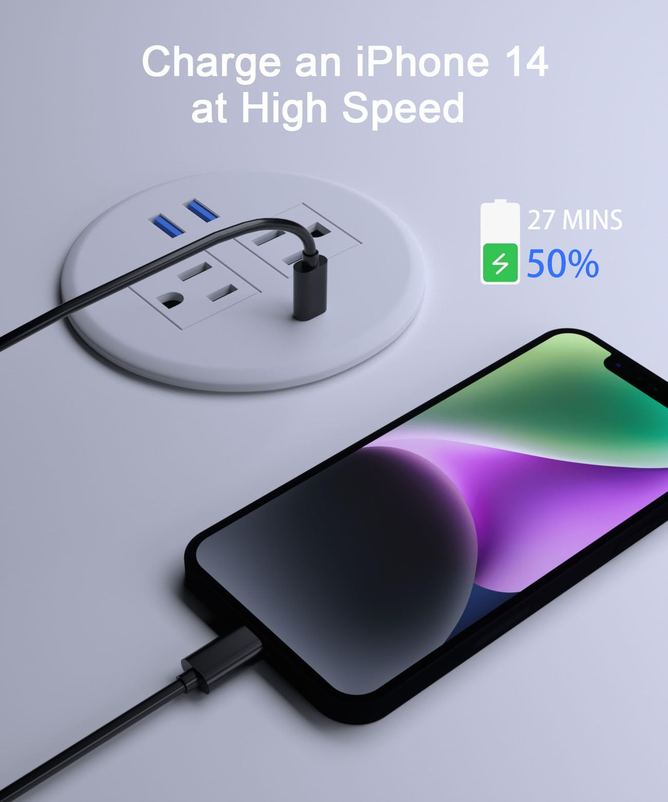 Zasilacz komputerowy, 2,3 cala, 20 W, USB-C szybkie ładowanie, odpowiednie do otworów 3-1/20,3 cm, okrągła listwa zasilająca do montażu