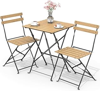 VOUNOT Conjunto Bistro Plegable 3 Piezas - Aspecto Madera