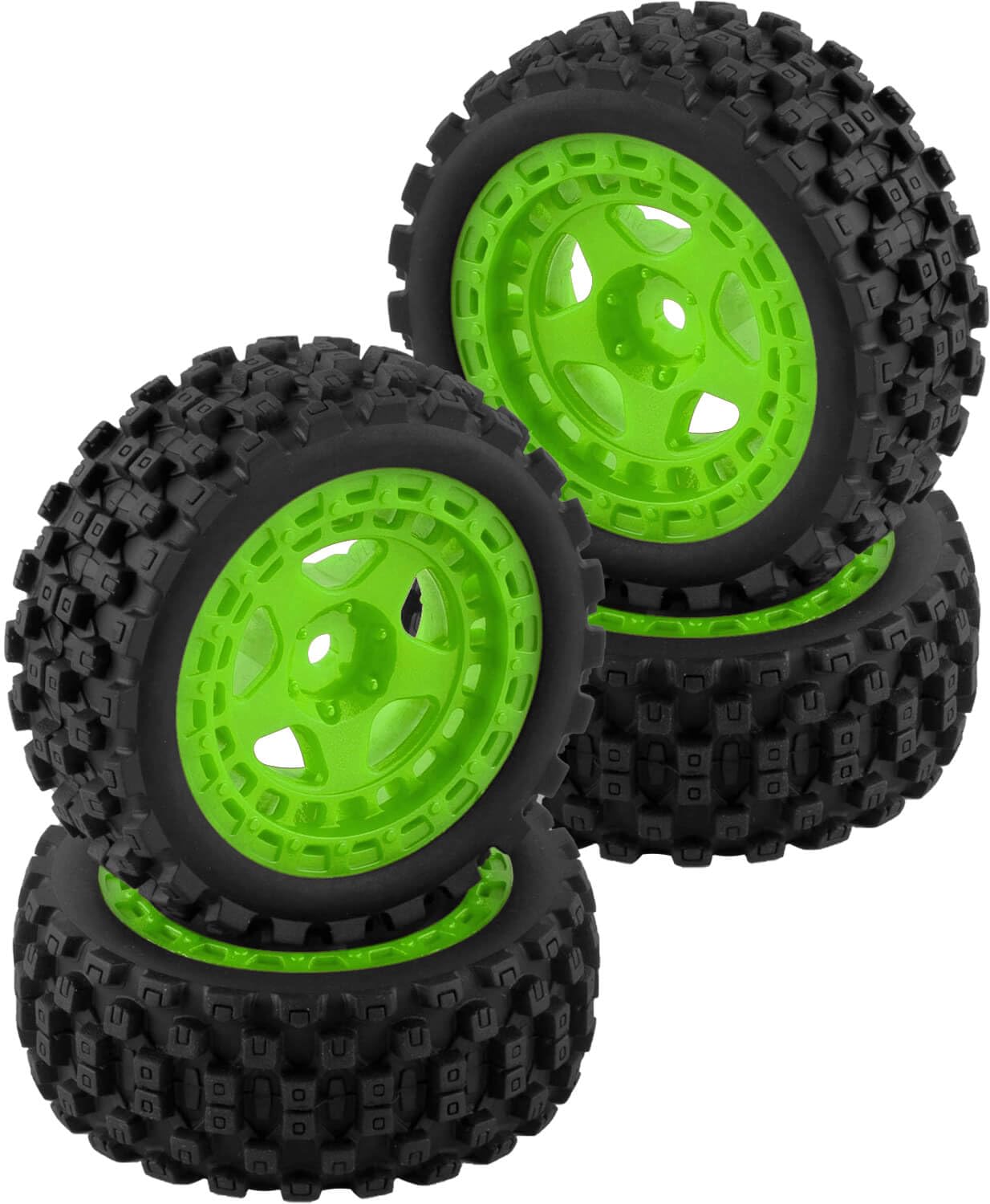 BRCatWPark RC Hard Plastic Wheels and Tires for 1/18 Typhon Grom,4PCS 12mm Hex Wheels Rims and Rubber Tires,RC Off Road Buggy Rally Wheels and Tires,RC Truck Wheel Highway Tires,Green
