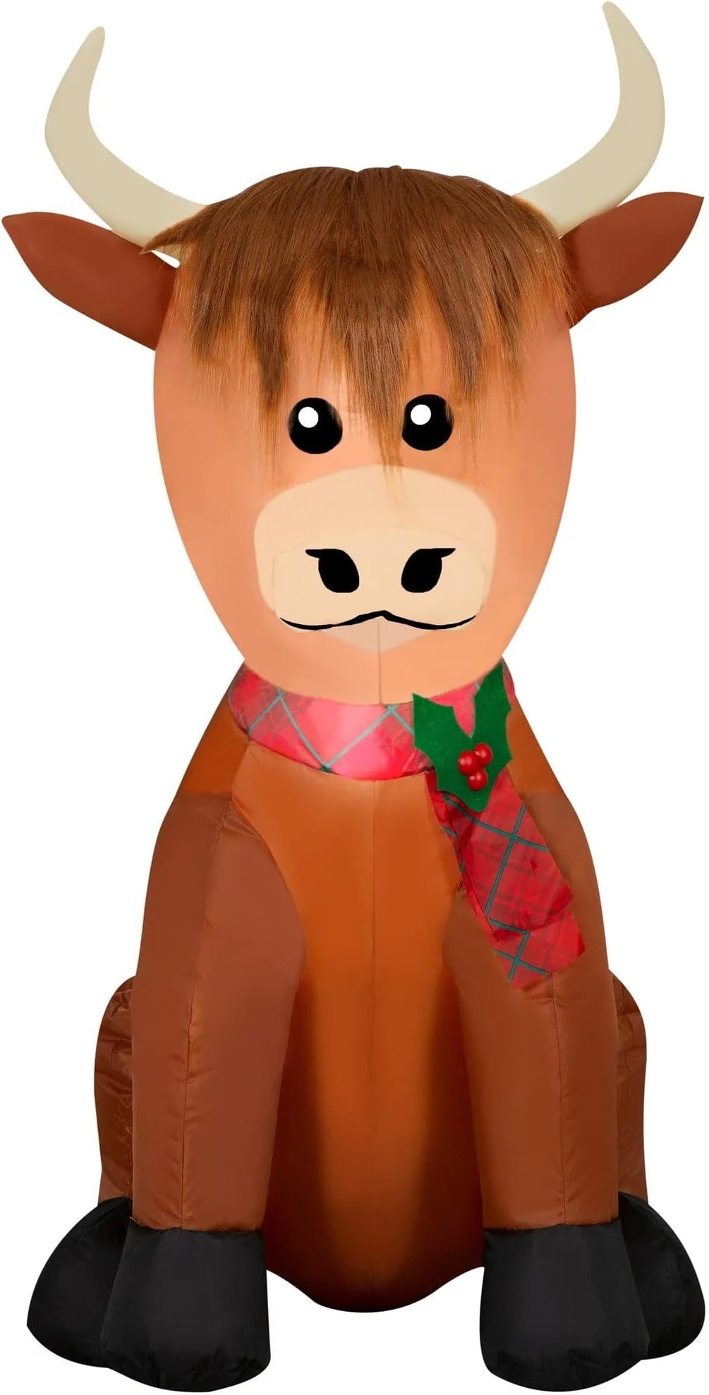 Fote Christmas Inflatable Scottish Highlander Cow in Santa Hat 3.5 Foot Indoor Outdoor Blow up - Includes Bonus Repair Patches